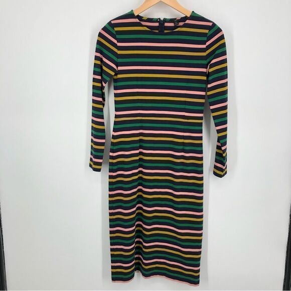 J. Crew Dress Womens 0 Striped Long Sleeve Multicolor Midi Colorful Teacher Work - Picture 5 of 15